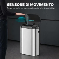 HOMCOM Pattumiera Automatica con Sensore a Infrarossi 50 L in Acciaio Inox Anti-Impronta, Chiusura Ammortizzata, Argento(m-3)