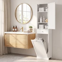 HOMCOM Mobile Bagno a Colonna 180 cm con Cesto Portabiancheria Ribaltabile, Bianco(m-10)