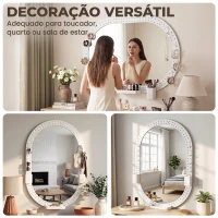 HOMCOM Espelho de Parede Decorativo com Painel Perfurado 90 x 60 cm para Sala e Quarto, Branco(m-8)