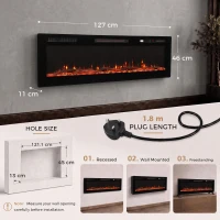 HOMCOM 3 IN 1 Slim Electric Fire, Wall Mounted/Recessed/Freestanding, Electric Fireplace with 12 Flame Colours, 5 Brightness(m-3)