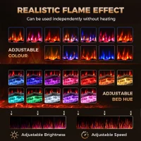 HOMCOM 3 IN 1 Slim Electric Fire, Wall Mounted/Recessed/Freestanding, Electric Fireplace with 12 Flame Colours, 5 Brightness(m-5)