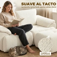 HOMCOM Sofá Modular en L de 2 Plazas con Otomana Reversible Sofá de Chenilla con Asiento Ancho No Requiere Montaje Crema(m-7)