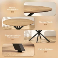 HOMCOM Table à manger ronde pour 4 personnes 120 cm style industriel avec plateau aspect bois, piètement croisé en acier, chêne(m-6)