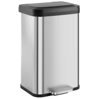 HOMCOM Pattumiera Rettangolare a Pedale 50L in Acciaio Inox con Chiusura Ammortizzata, Scomparto per Deodorante, Argento(m-11)