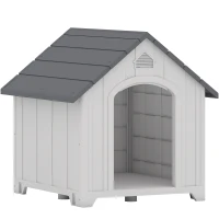 PawHut Niche pour chien extérieur, maison chien en polypropylène imperméable ventilé plancher surélevé 66x55x65cm gris clair(m-1)
