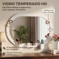 HOMCOM Espelho de Parede Decorativo com Painel Perfurado 90 x 60 cm para Sala e Quarto, Branco(m-6)