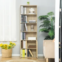 HOMCOM Bibliothèque Armoire à livres avec 4 compartiments ouverts et 2 portes pour le salon et le bureau 59x29x180 cm Bois naturel(m-7)