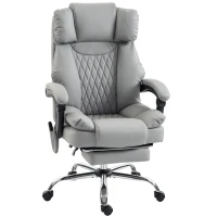 HOMCOM Sillón de Oficina Masajeador Vibrante y con Calefacción, Silla de Oficina Ergonómica en PU, Respaldo Reclinable, Reposacabezas, Gris(m-11)