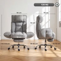 HOMCOM Executive Office Chair Height Adjustable Desk Chair Reclining Flip-up Armrest Footrest, Grey(m-3)