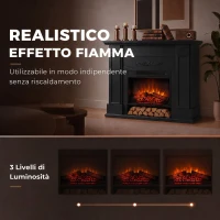 HOMCOM Camino Elettrico da Terra/Incasso con Cornice e Ripiano per TV 55'', 1800W, Effetto Fiamma 3D, Timer, Nero(m-4)
