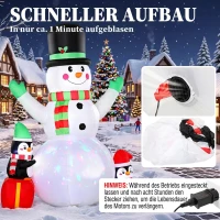 Outsunny Opblaasbare kerstsneeuwpop 243 cm met kleurrijke LED-verlichting, voor buiten(m-5)