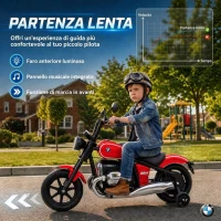AIYAPLAY Moto Elettrica per Bambini 12V BMW R18, Batteria al Litio, 3-8 Anni, Rotelle Rimovibili, Faro, Musica, Rossa(m-7)