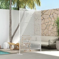 Outsunny Separador de Ambientes Exterior con 3 Piezas Patrón de Triángulo Invertido con Marco de Acero 122x45x198 cm Blanco(m-7)