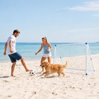 SPORTNOW Porta da Calcio Pieghevole con Pompa, Picchetti e Pallone 183 x 96 x 130 cm, Bianca(m-8)