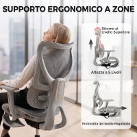 HOMCOM Sedia da Ufficio Ergonomica con Poggiapiedi e Rete Traspirante, Grigio(m-4)