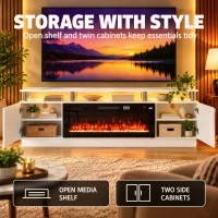 HOMCOM Electric Fireplace TV Stand for 80" TVs, 1800W LED Light Entertainment Center with Adjustable Flame, Remote, White(m-4)