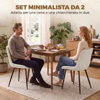 HOMCOM Set 2 Sedie da Pranzo in Velluto con Cuscino di Seduta, Crema(m-4)