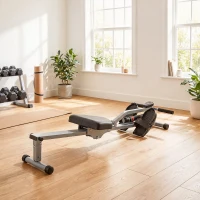 HOMCOM Rameur Hydraulique à 12 Niveaux de Résistance, Rameur d'Appartement avec Écran LCD, Pédale Antidérapante, Charge 100 kg, pour Maison, Salle de Gym, l'Équipement d'Entraînement d'Intérieur, Noir(m-9)