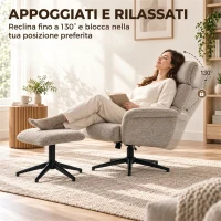 HOMCOM Poltrona con Poggiapiedi, Girevole e Reclinabile, Poggiatesta Regolabile, Marrone Chiaro(m-5)