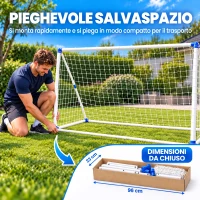 SPORTNOW Porta da Calcio Pieghevole con Pompa, Picchetti e Pallone 183 x 96 x 130 cm, Bianca(m-5)