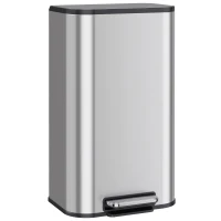HOMCOM Pattumiera da Cucina 30L in Acciaio Inox, Chiusura Ammortizzata, Secchio Rimovibile, Argento(m-11)