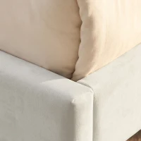 HOMCOM Cama Estofada 140x200 cm com Cabeceira Acolchoada com Abas em Veludo, Ripas de Madeira, Montagem Fácil, Bege(m-15)