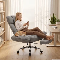 HOMCOM Executive Office Chair Height Adjustable Desk Chair Reclining Flip-up Armrest Footrest, Grey(m-8)