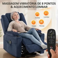 HOMCOM Poltrona Relax Reclinável Elétrica Elevatória para Idosos com Massagem, Calor, Porta-Copos, Comando e Bolsos Azul-Escuro(m-4)