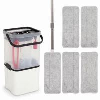 HOMCOM Mop and Bucket Set, Compact Flat Mop and Bucket with Wringer, 2-Port Design, 5 Reusable Microfiber Pads, White(m-1)