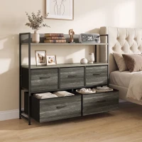 HOMCOM Cajonera de Tela Cómoda de Dormitorio con 5 Cajones y Estantes Estructura de Acero Estilo Industrial Gris(m-8)