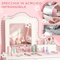 ZONEKIZ Set Toeletta per Bambini con Tavolo Trucco e Sgabello, Specchio e 2 Cassetti, Bianco e Colore Legno(m-7)