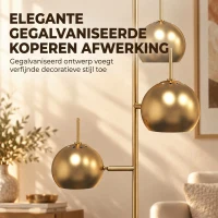 HOMCOM 350° verstelbare vloerlamp voor woonkamer en kantoor, staande lamp met 3 stalen kappen, goudkleurig(m-6)