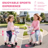 AIYAPLAY Unicorn Rocking Horse, Plush Ride On Horse with Hoof and Neighing, Rolling Wheels and Pedal for 3-8 Y, Up to 50kg, White(m-6)