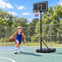 AIYAPLAY Cesto de Basquetebol Infantil com Suporte, Altura Regulável 179-209 cm, com Rodas, Interior/Exterior, 3-8 Anos, Preto(m-10)