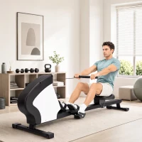 Rameur d'appartement pliable - Aosom.fr x FFHandball - 8 niveaux de résistance magnétique, écran LCD - acier noir blanc(m-10)