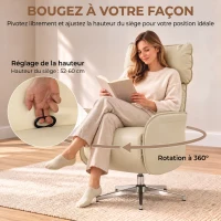 HOMCOM Fauteuil Relax Électrique Pivotant Massant et Chauffant Fauteuil Inclinable en PU Hauteur Réglable Double Moteur Crème(m-6)
