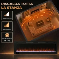 HOMCOM Camino Elettrico da Incasso con Effetto Fiamma, 3 Modalità di Riscaldamento e Telecomando, 152.4x47 cm, Nero(m-6)