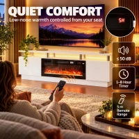 HOMCOM Electric Fireplace TV Stand for 80" TVs, 1800W LED Light Entertainment Center with Adjustable Flame, Remote, White(m-7)