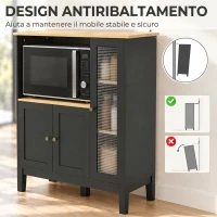 HOMCOM Mobile Microonde con Armadietto Inferiore e 3 Ripiani Laterali con Anta in Vetro, in Legno, 80x35x97 cm, Nero(m-5)