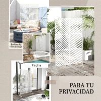 Outsunny Separador de Ambientes Exterior con 3 Piezas Patrón de Triángulo Invertido con Marco de Acero 122x45x198 cm Blanco(m-6)