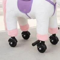 AIYAPLAY Unicorn Rocking Horse, Plush Ride On Horse with Hoof and Neighing, Rolling Wheels and Pedal for 3-8 Y, Up to 50kg, White(m-9)