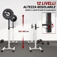 HOMCOM Porta Bilanciere Universale in Acciaio, Altezza Regolabile su 12 Livelli, Carico Massimo 150kg(m-5)
