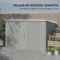 Outsunny Copribidoni in Acciaio per 3 Cassonetti da 240L con 2 Porte e Coperchio, 233x105x118.5/133 cm, Argento(m-7)