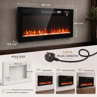 HOMCOM Ultra-Thin Electric Fire Wall Mounted/Recessed/Freestanding 92cm/36" Electric Fireplace with 12 Colours, 5 Brightness(m-3)