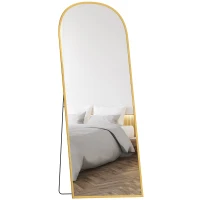 HOMCOM Oglindă Modernă de Podea și Perete din Aliaj de Aluminiu cu Suport Pliabil, 59 x 161,5 cm, Auriu(m-11)