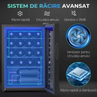 HOMCOM Cantină Frigorifică pentru 20 de Sticle, Capacitate 53L, Ușă Anti-UV și Rafturi Reglabile, Negru(m-4)