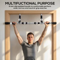HOMCOM Doorway Pull up Bar, Door Frame Chin up Push up Bar for Home Gym Upper Body Workout, No Drilling or Screws, Grey(m-6)
