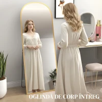 HOMCOM Oglindă Modernă de Podea și Perete din Aliaj de Aluminiu cu Suport Pliabil, 59 x 161,5 cm, Auriu(m-4)