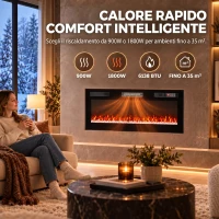 HOMCOM Camino Elettrico da Incasso, Parete e Terra Slim 102 cm con Telecomando, 900/1800W, Timer, 35㎡ Nero(m-6)