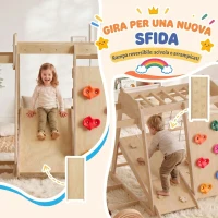 AIYAPLAY Struttura da Arrampicata per Bambini 7 in 1 in Legno, Scivolo Reversibile, Parco Giochi Montessori, 3-6 Anni(m-5)